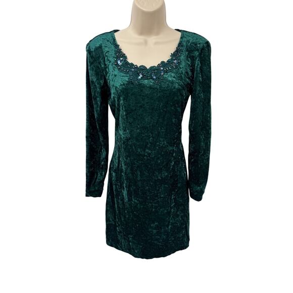 Vintage Y2K All That Jazz Forest Fairy Beaded Velvet Dress Small Green Polyester - Picture 1 of 8